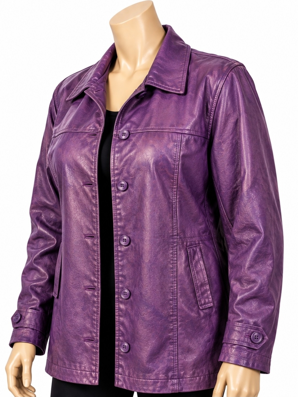 Roaman's Purple Leather Button-Front Jacket - Picture 3 of 13